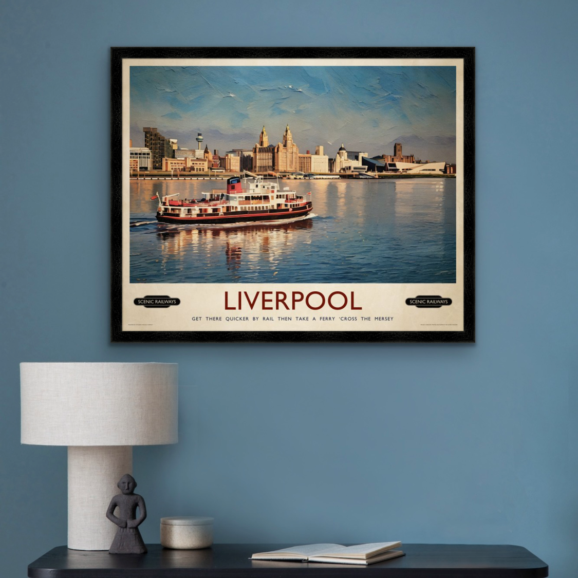 Vintage travel poster- Liverpool, The Mersey Ferry - Scenic Railways