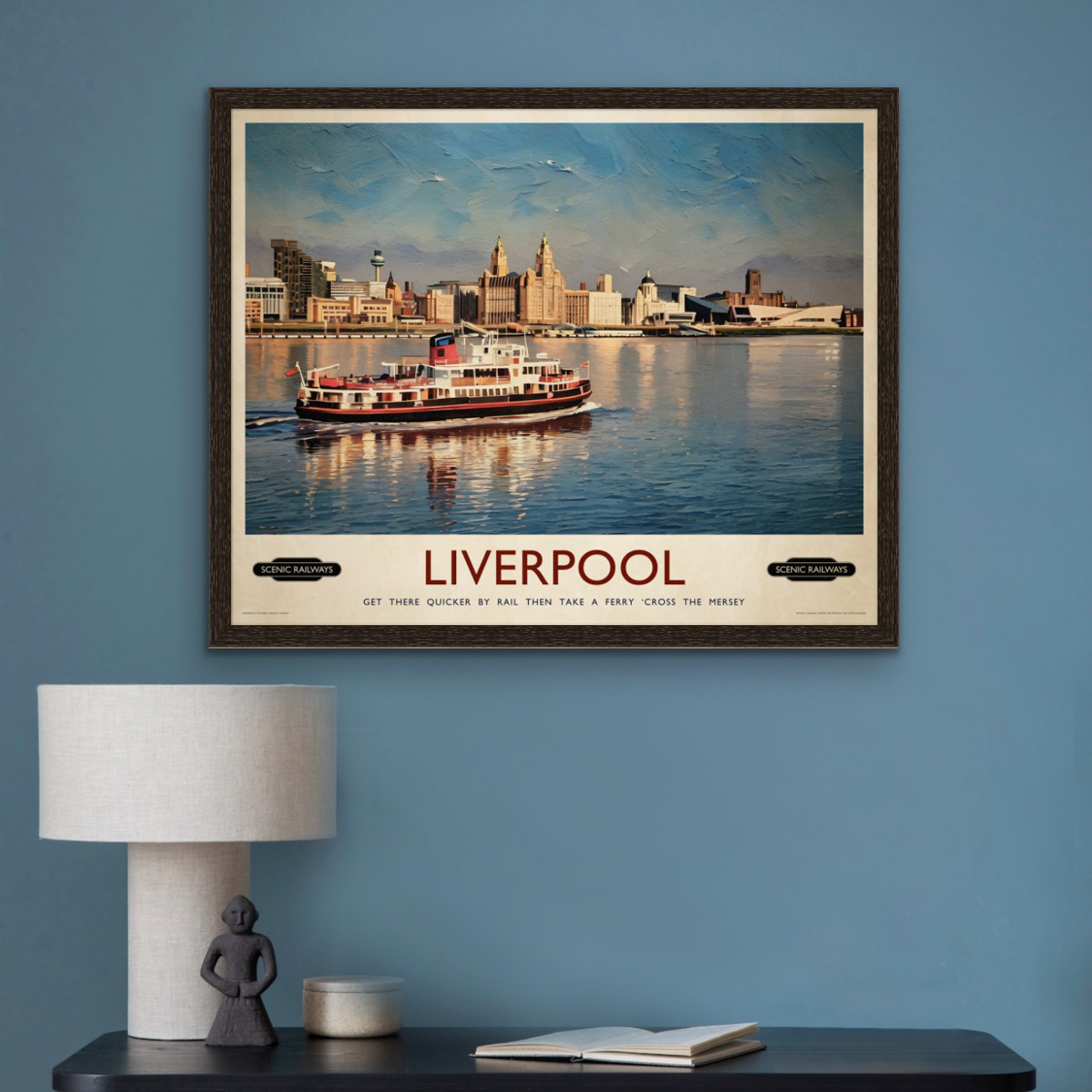 Vintage travel poster- Liverpool, The Mersey Ferry - Scenic Railways