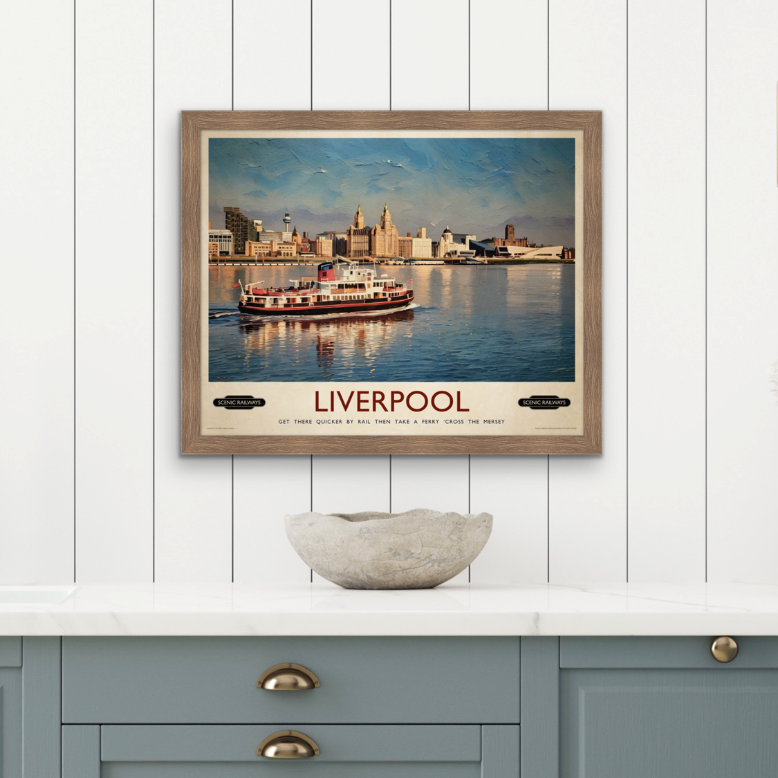 Vintage travel poster- Liverpool, The Mersey Ferry - Scenic Railways