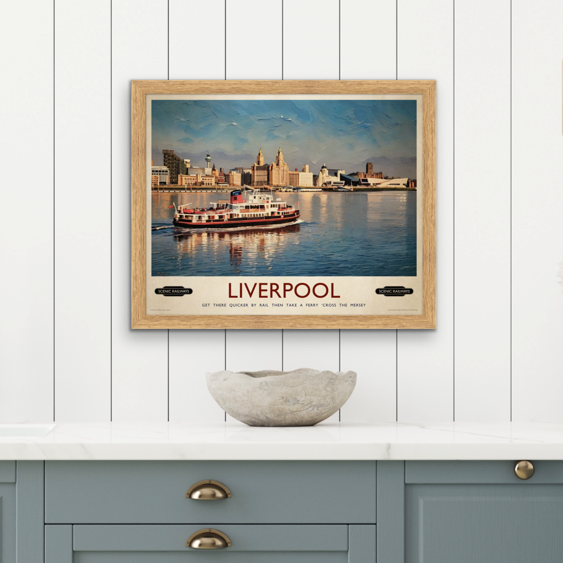 Vintage travel poster- Liverpool, The Mersey Ferry - Scenic Railways
