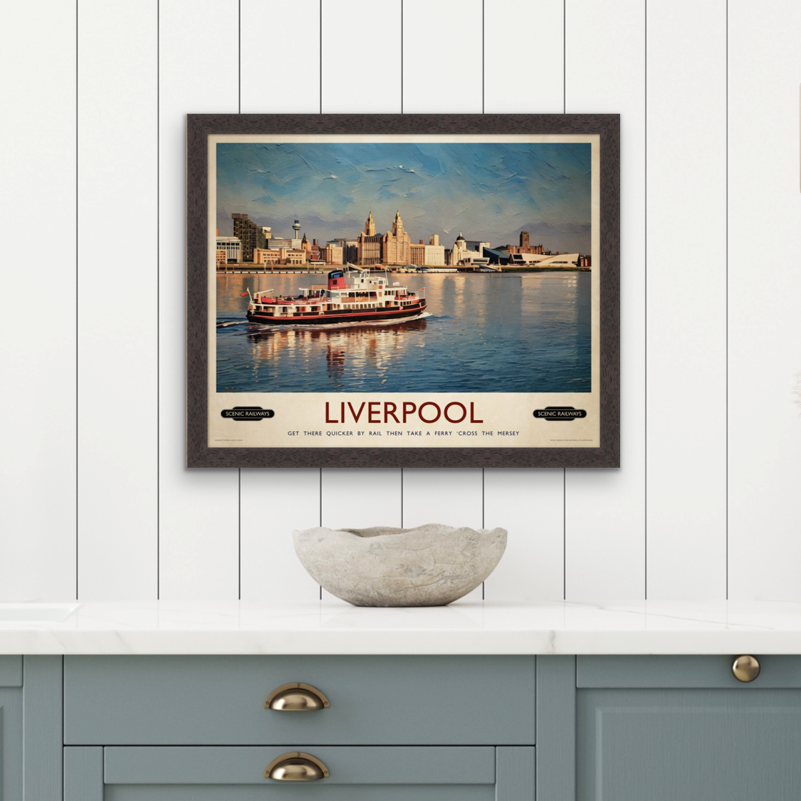 Vintage travel poster- Liverpool, The Mersey Ferry - Scenic Railways