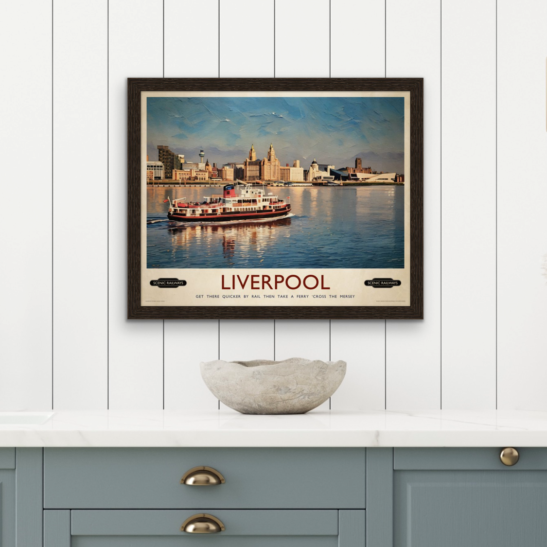 Vintage travel poster- Liverpool, The Mersey Ferry - Scenic Railways