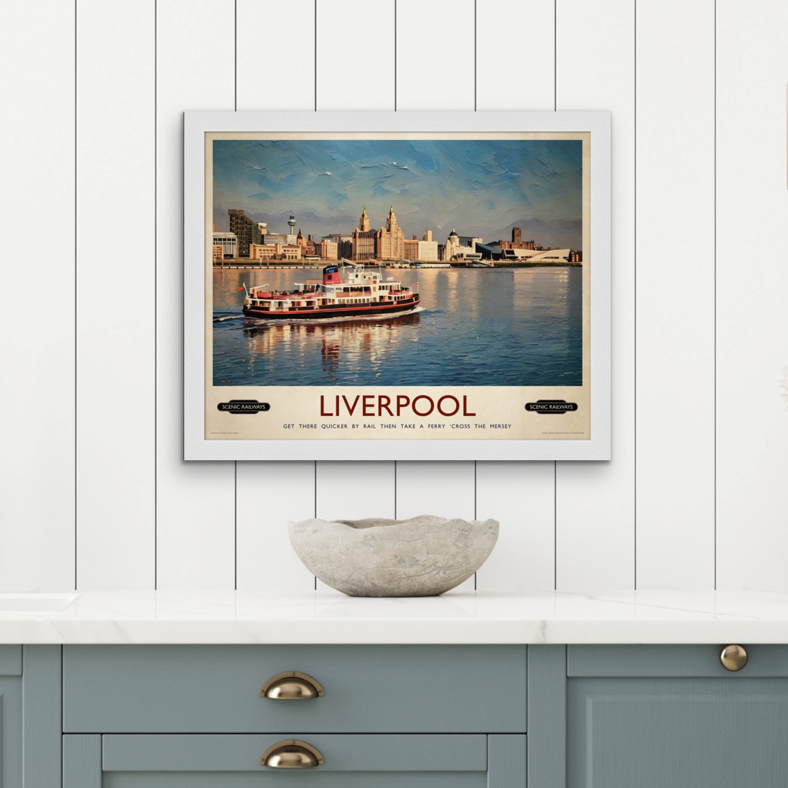 Vintage travel poster- Liverpool, The Mersey Ferry - Scenic Railways