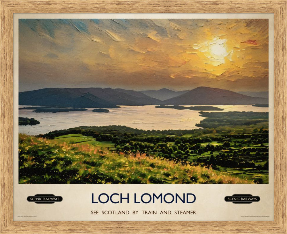 Vintage travel poster- Loch Lomond, Scotland - Scenic Railways