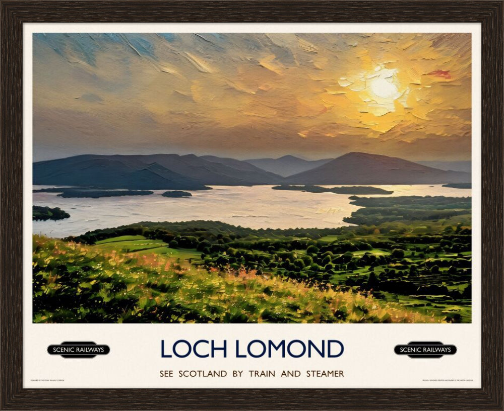 Vintage travel poster- Loch Lomond, Scotland - Scenic Railways