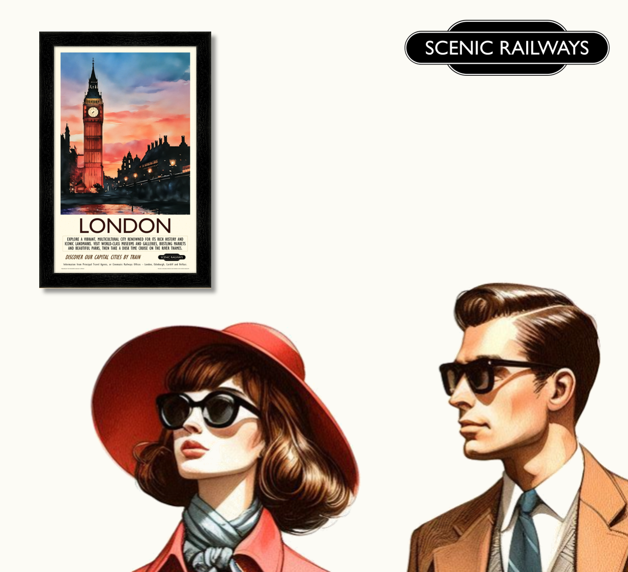 Vintage travel poster- London, Dusk at the Houses of Parliament - Scenic Railways