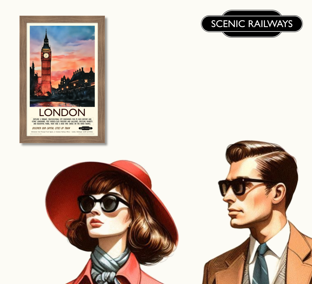Vintage travel poster- London, Dusk at the Houses of Parliament - Scenic Railways