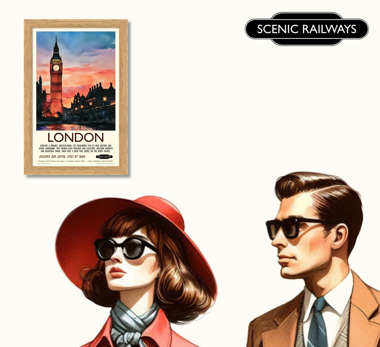 Vintage travel poster- London, Dusk at the Houses of Parliament - Scenic Railways