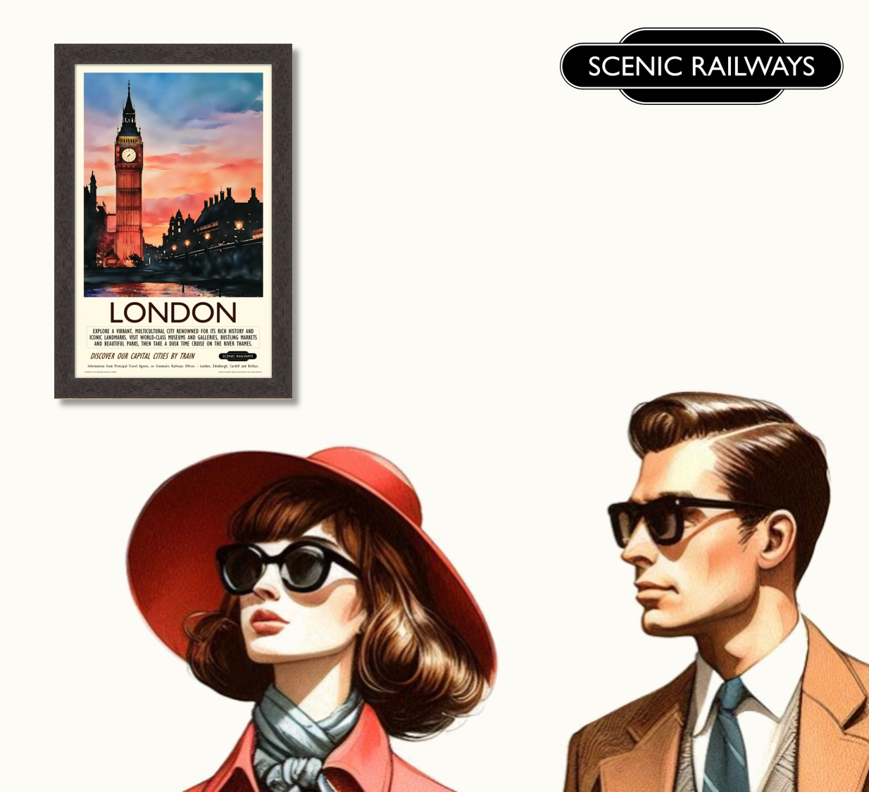 Vintage travel poster- London, Dusk at the Houses of Parliament - Scenic Railways