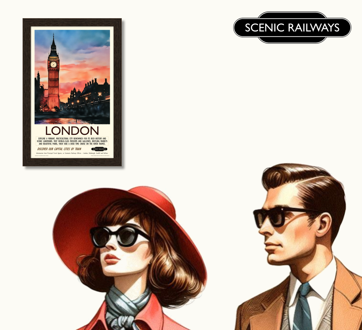 Vintage travel poster- London, Dusk at the Houses of Parliament - Scenic Railways
