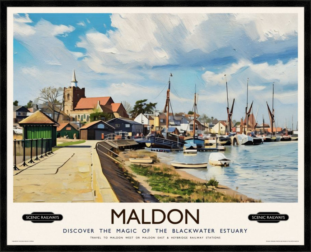 Vintage travel poster- Maldon, Essex - Scenic Railways