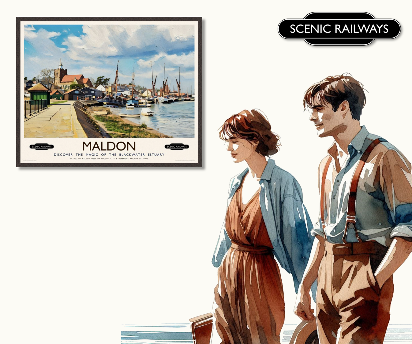 Vintage travel poster- Maldon, Essex - Scenic Railways