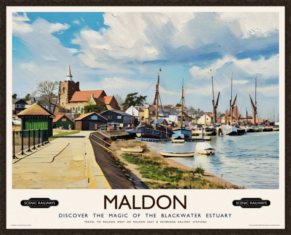 Vintage travel poster- Maldon, Essex - Scenic Railways