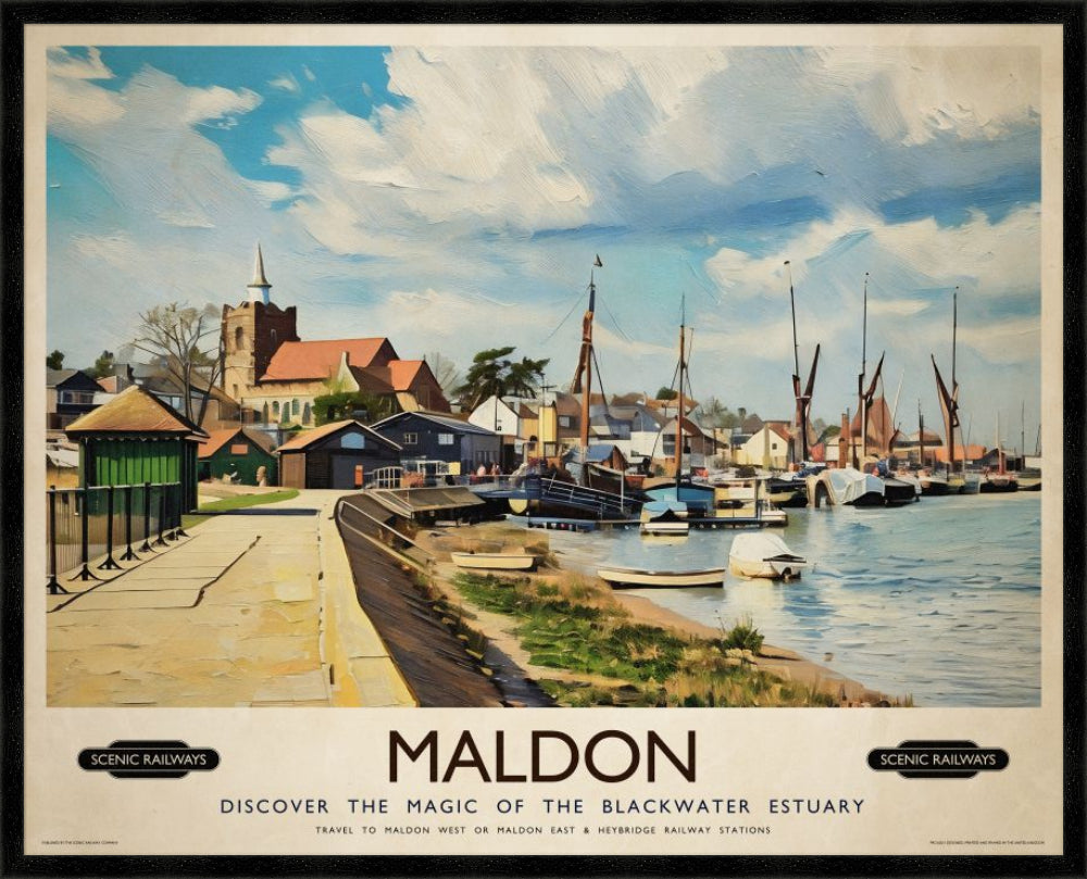 Vintage travel poster- Maldon, Essex - Scenic Railways