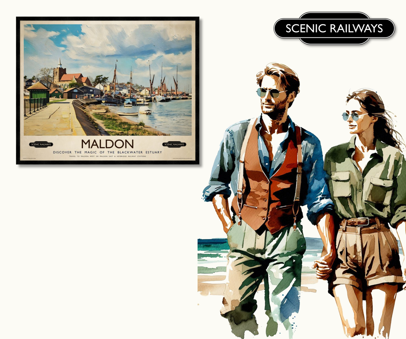 Vintage travel poster- Maldon, Essex - Scenic Railways