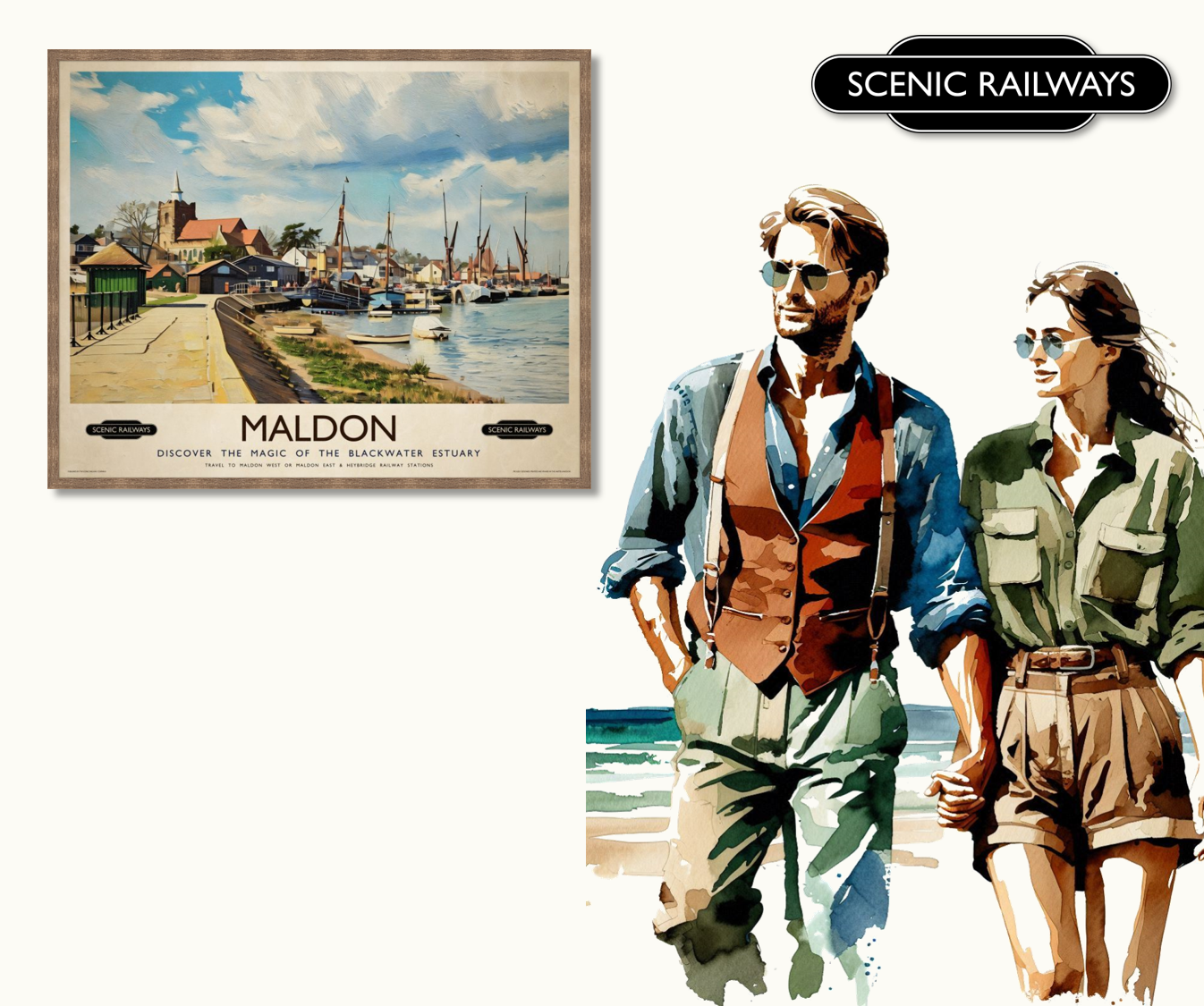 Vintage travel poster- Maldon, Essex - Scenic Railways