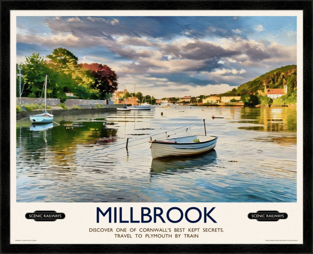 Vintage travel poster- Millbrook, Cornwall - Scenic Railways