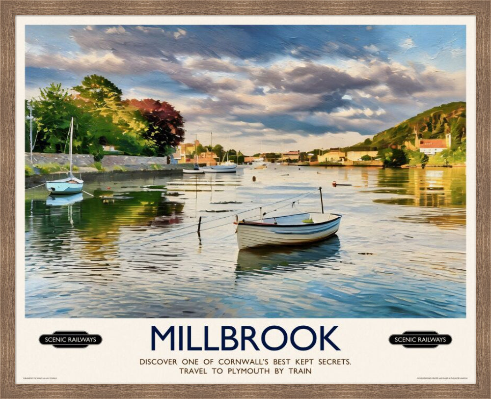 Vintage travel poster- Millbrook, Cornwall - Scenic Railways