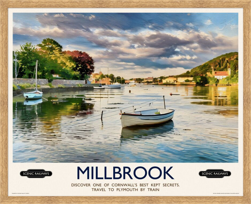 Vintage travel poster- Millbrook, Cornwall - Scenic Railways