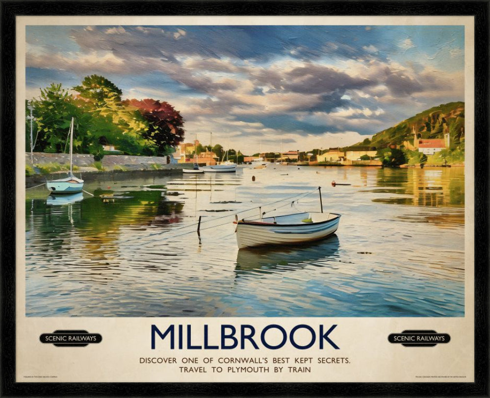 Vintage travel poster- Millbrook, Cornwall - Scenic Railways