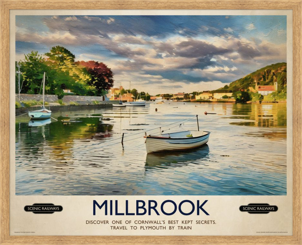 Vintage travel poster- Millbrook, Cornwall - Scenic Railways