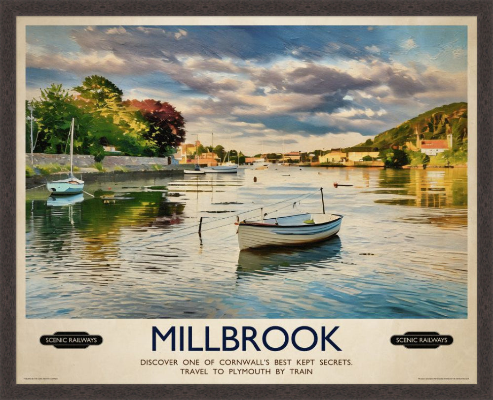 Vintage travel poster- Millbrook, Cornwall - Scenic Railways