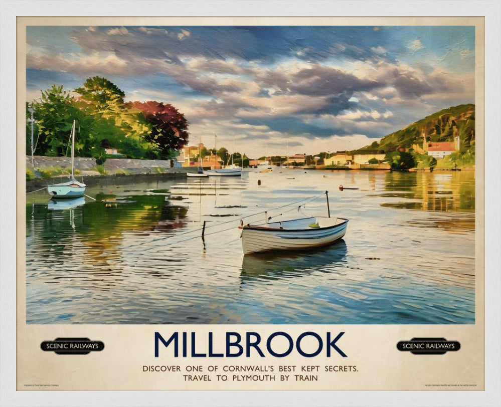 Vintage travel poster- Millbrook, Cornwall - Scenic Railways