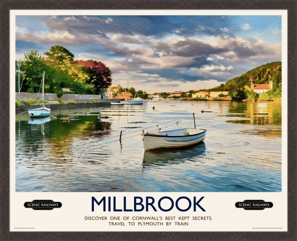 Vintage travel poster- Millbrook, Cornwall - Scenic Railways