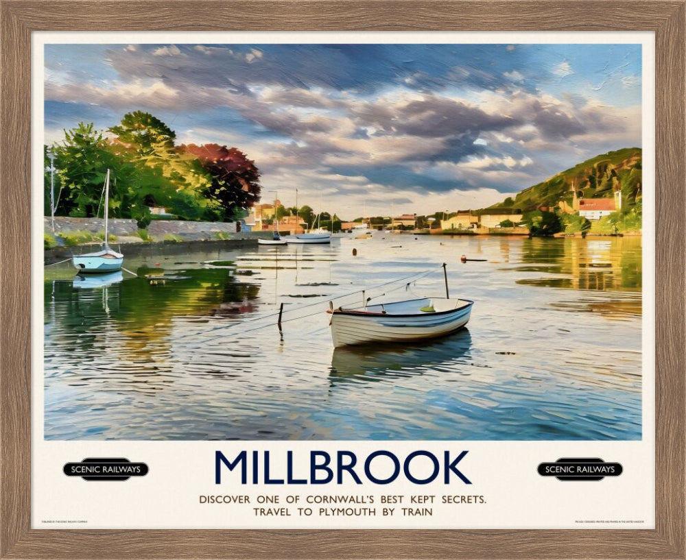 Vintage travel poster- Millbrook, Cornwall - Scenic Railways