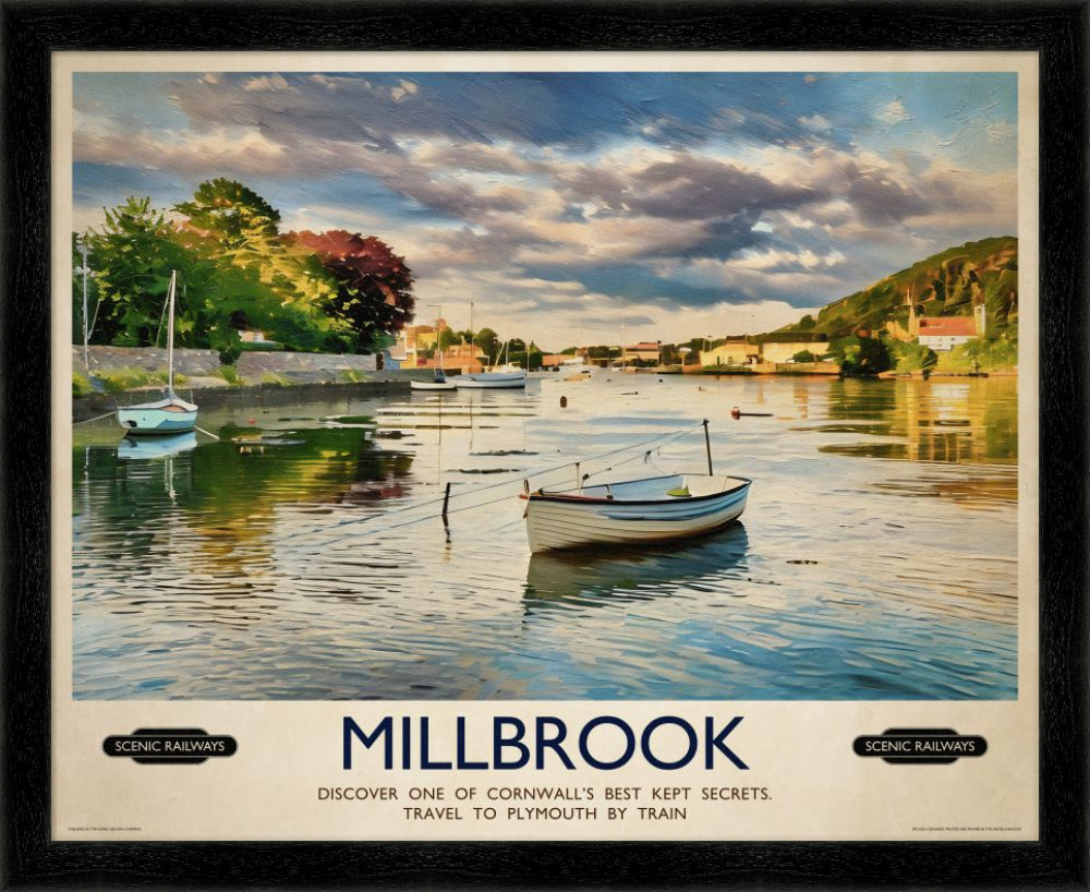 Vintage travel poster- Millbrook, Cornwall - Scenic Railways