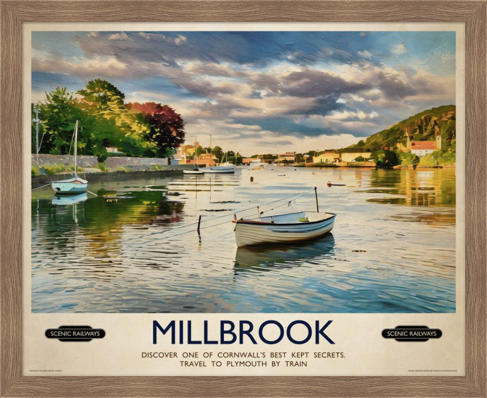 Vintage travel poster- Millbrook, Cornwall - Scenic Railways