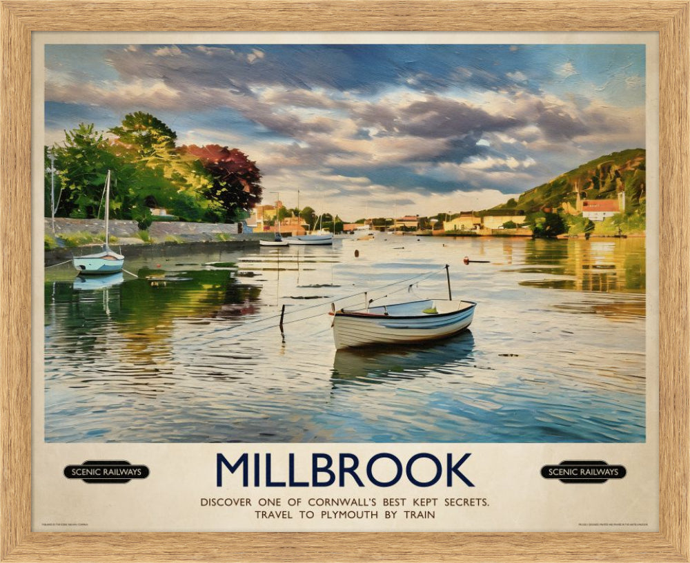 Vintage travel poster- Millbrook, Cornwall - Scenic Railways