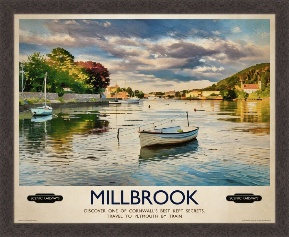 Vintage travel poster- Millbrook, Cornwall - Scenic Railways