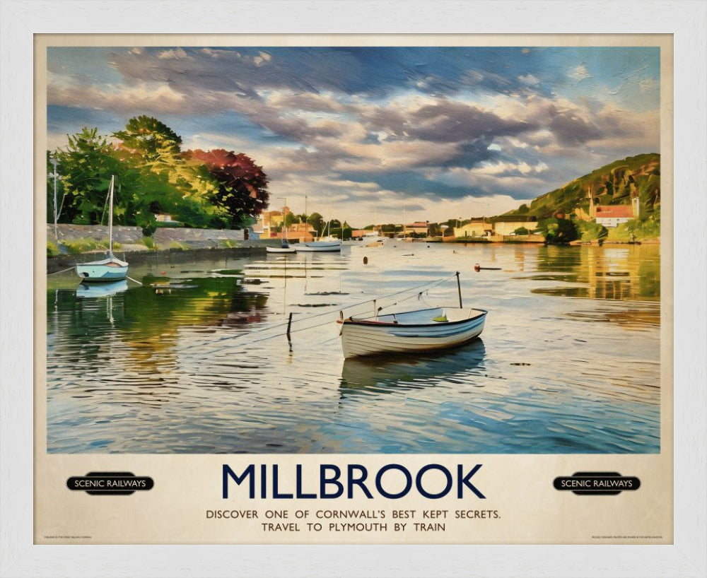 Vintage travel poster- Millbrook, Cornwall - Scenic Railways
