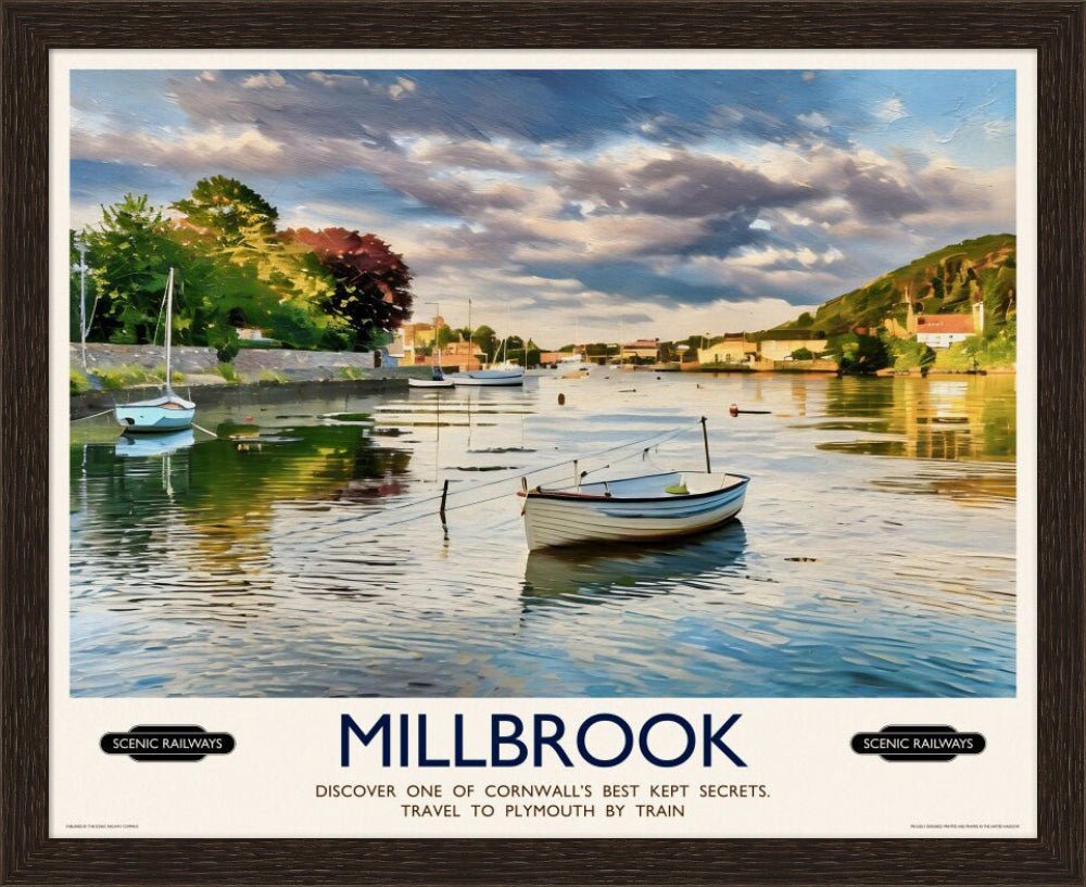 Vintage travel poster- Millbrook, Cornwall - Scenic Railways