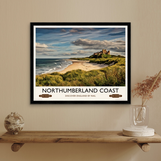 Vintage travel poster- Northumberland Coast - Scenic Railways