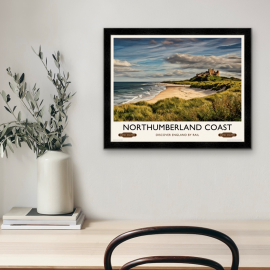 Vintage travel poster- Northumberland Coast - Scenic Railways