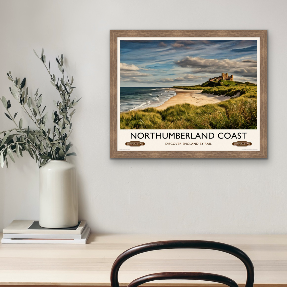Vintage travel poster- Northumberland Coast - Scenic Railways