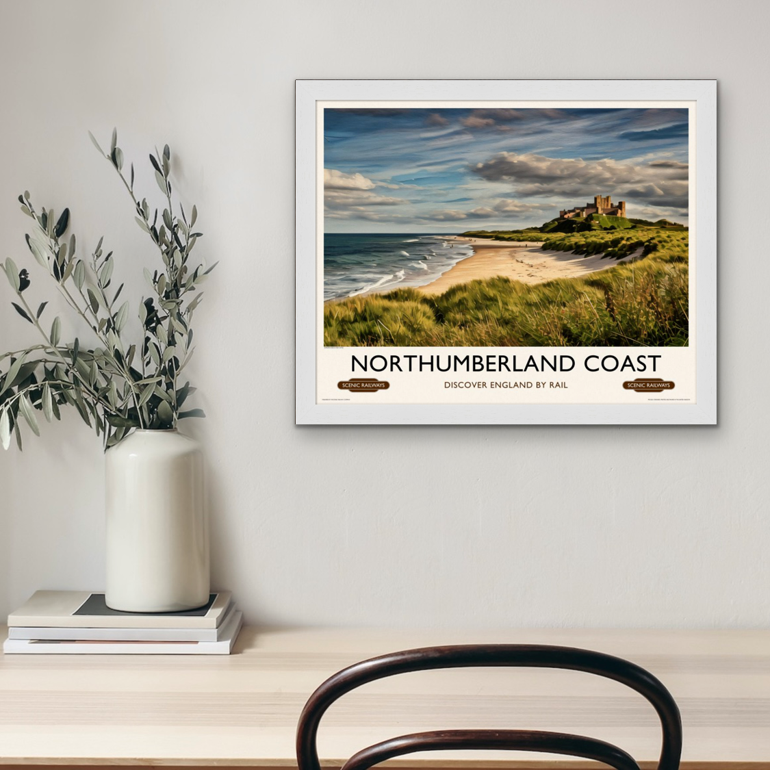 Vintage travel poster- Northumberland Coast - Scenic Railways