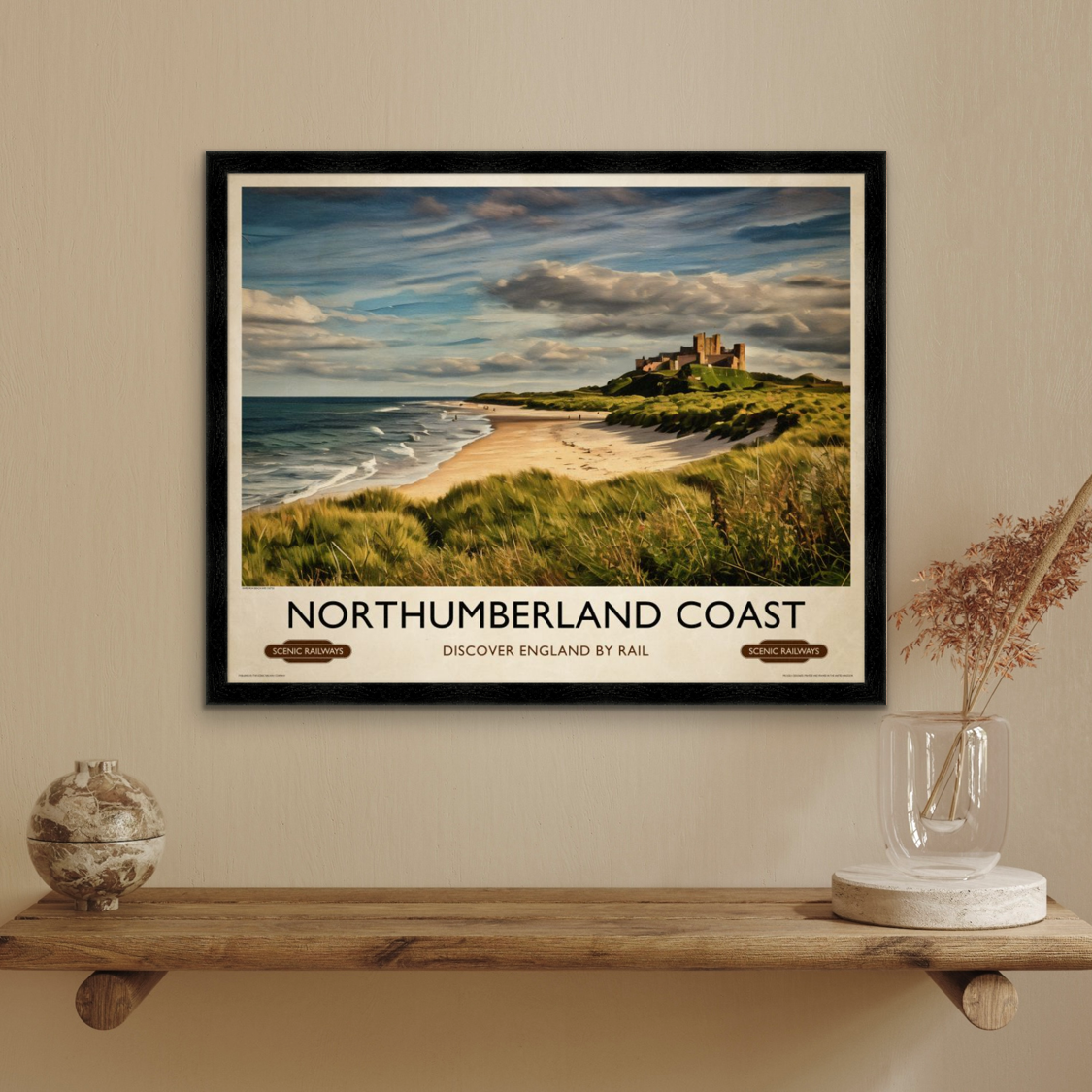 Vintage travel poster- Northumberland Coast - Scenic Railways