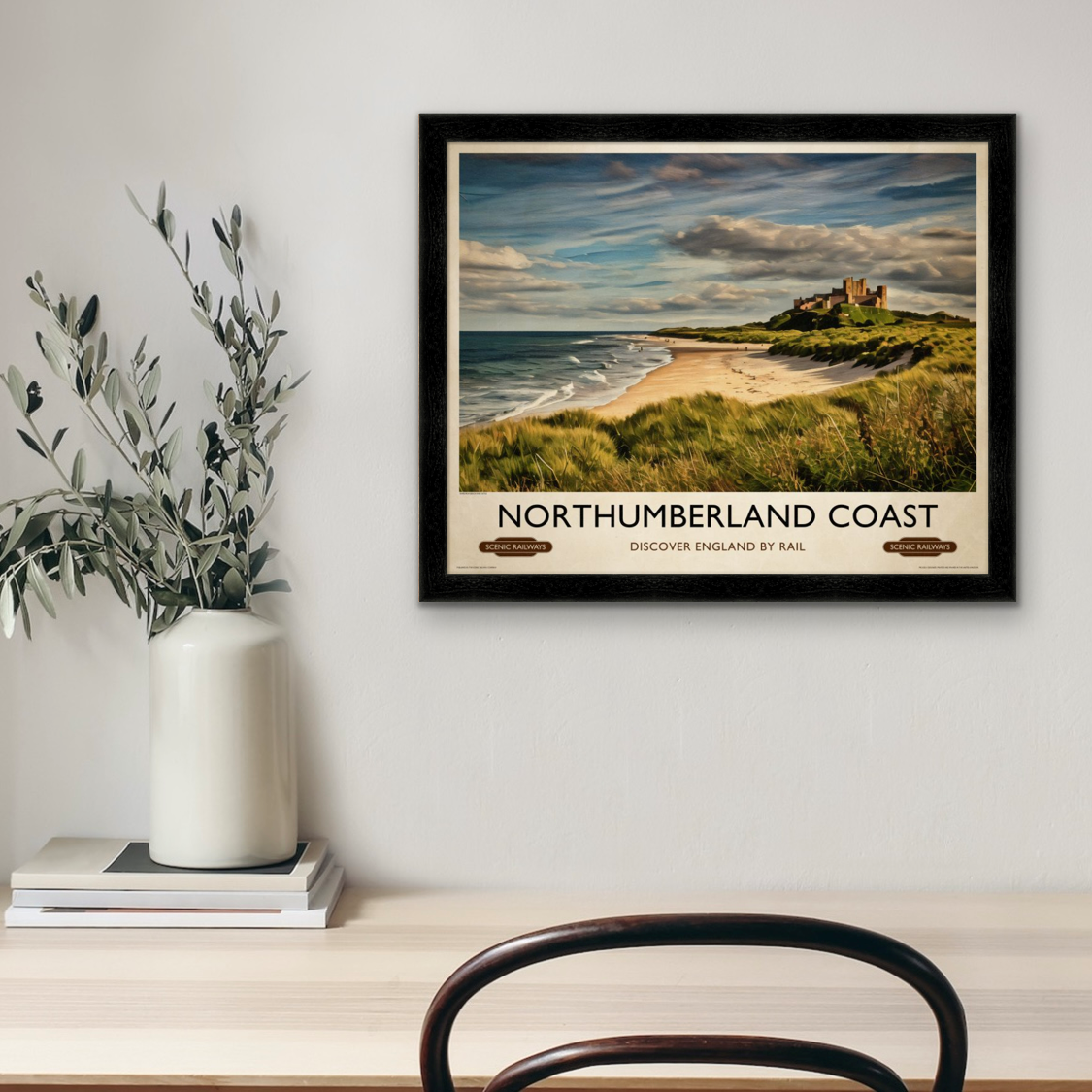 Vintage travel poster- Northumberland Coast - Scenic Railways