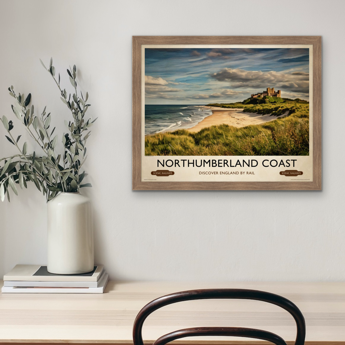 Vintage travel poster- Northumberland Coast - Scenic Railways