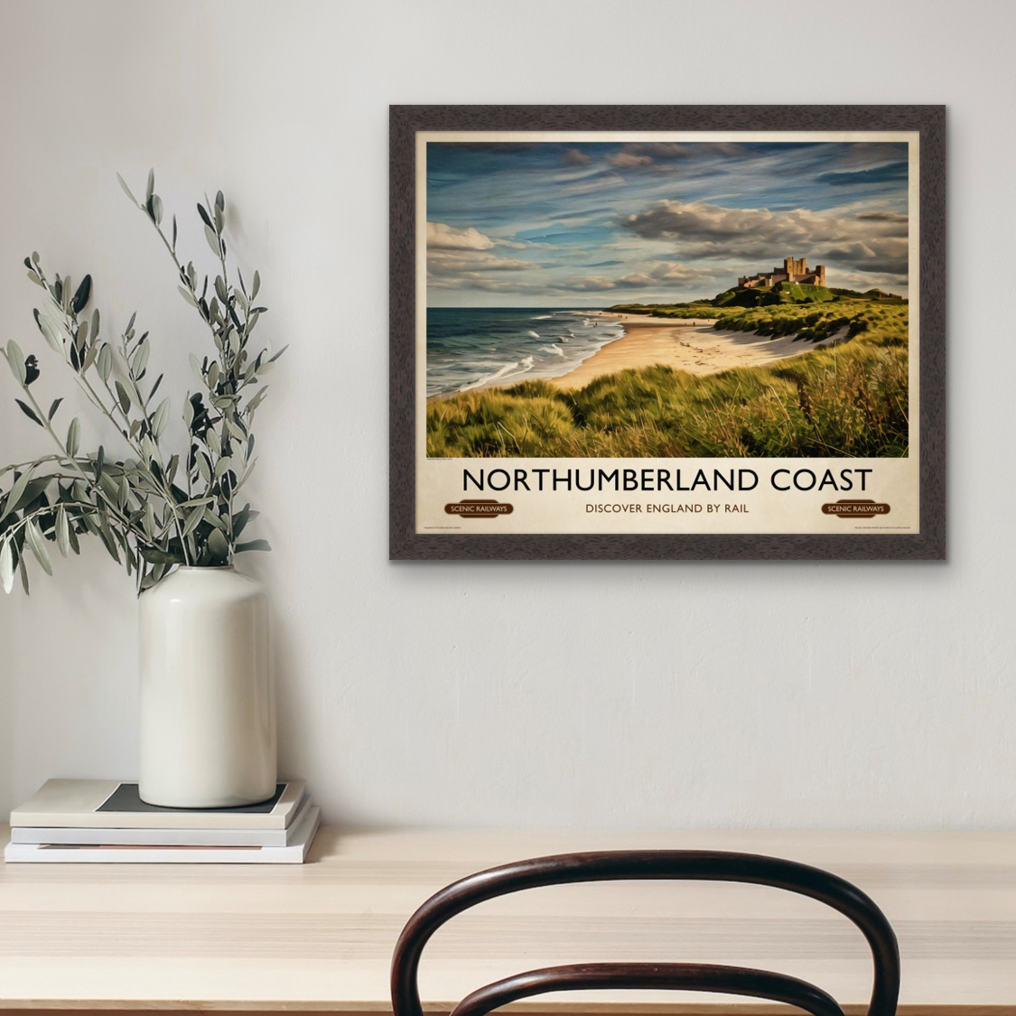 Vintage travel poster- Northumberland Coast - Scenic Railways