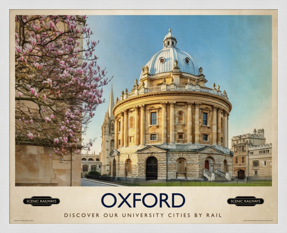 Vintage travel poster- Oxford, The Radcliffe Camera in Spring - Scenic Railways