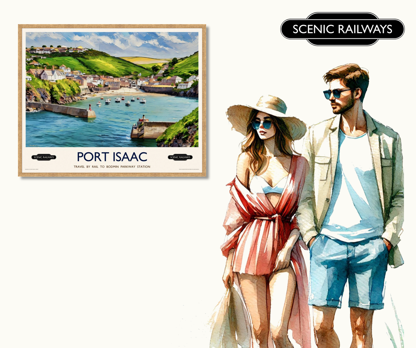 Vintage travel poster- Port Isaac, Cornwall - Scenic Railways