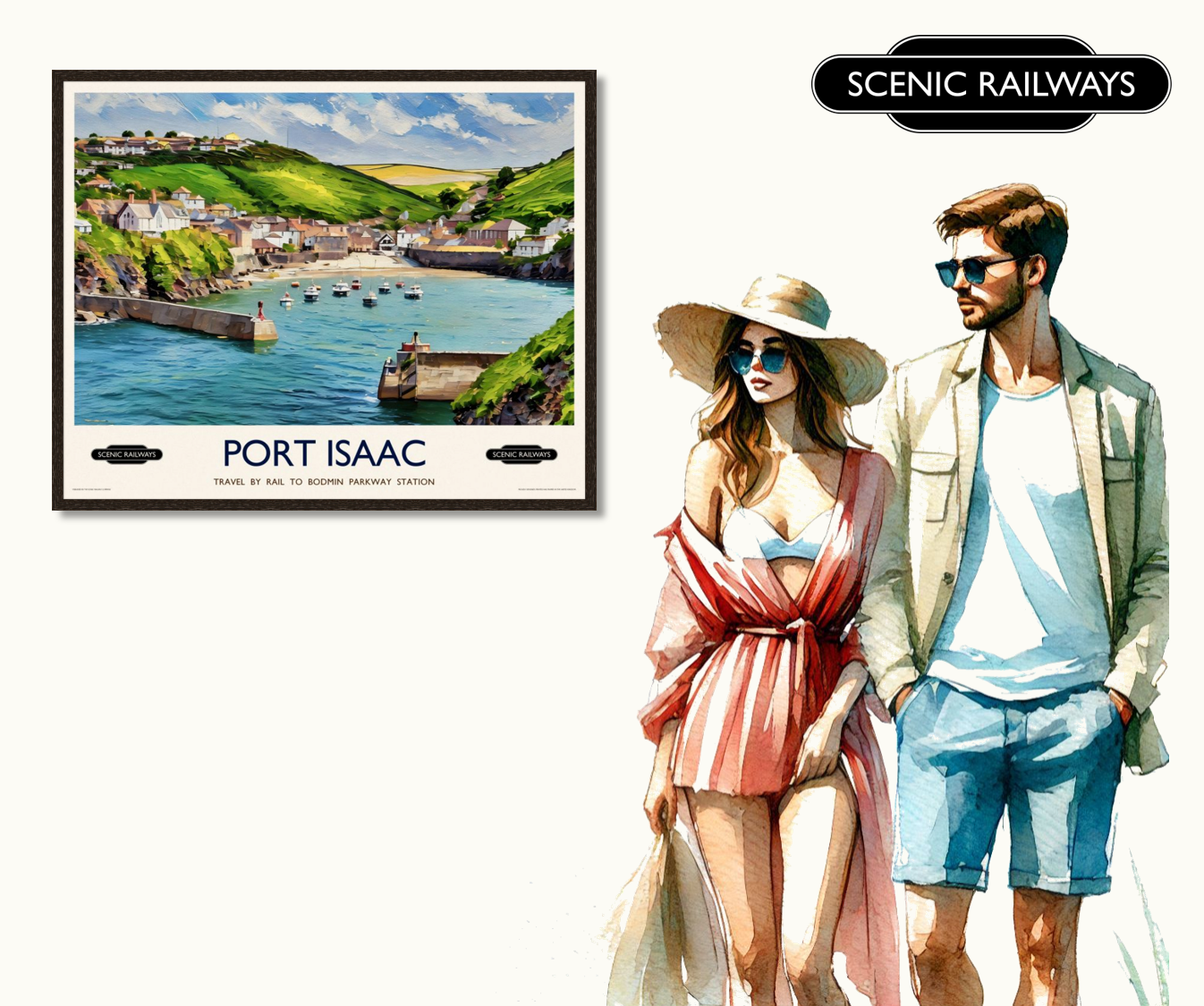Vintage travel poster- Port Isaac, Cornwall - Scenic Railways