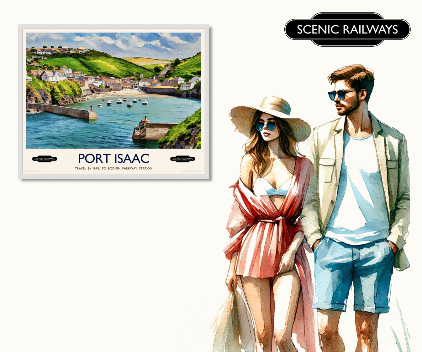 Vintage travel poster- Port Isaac, Cornwall - Scenic Railways