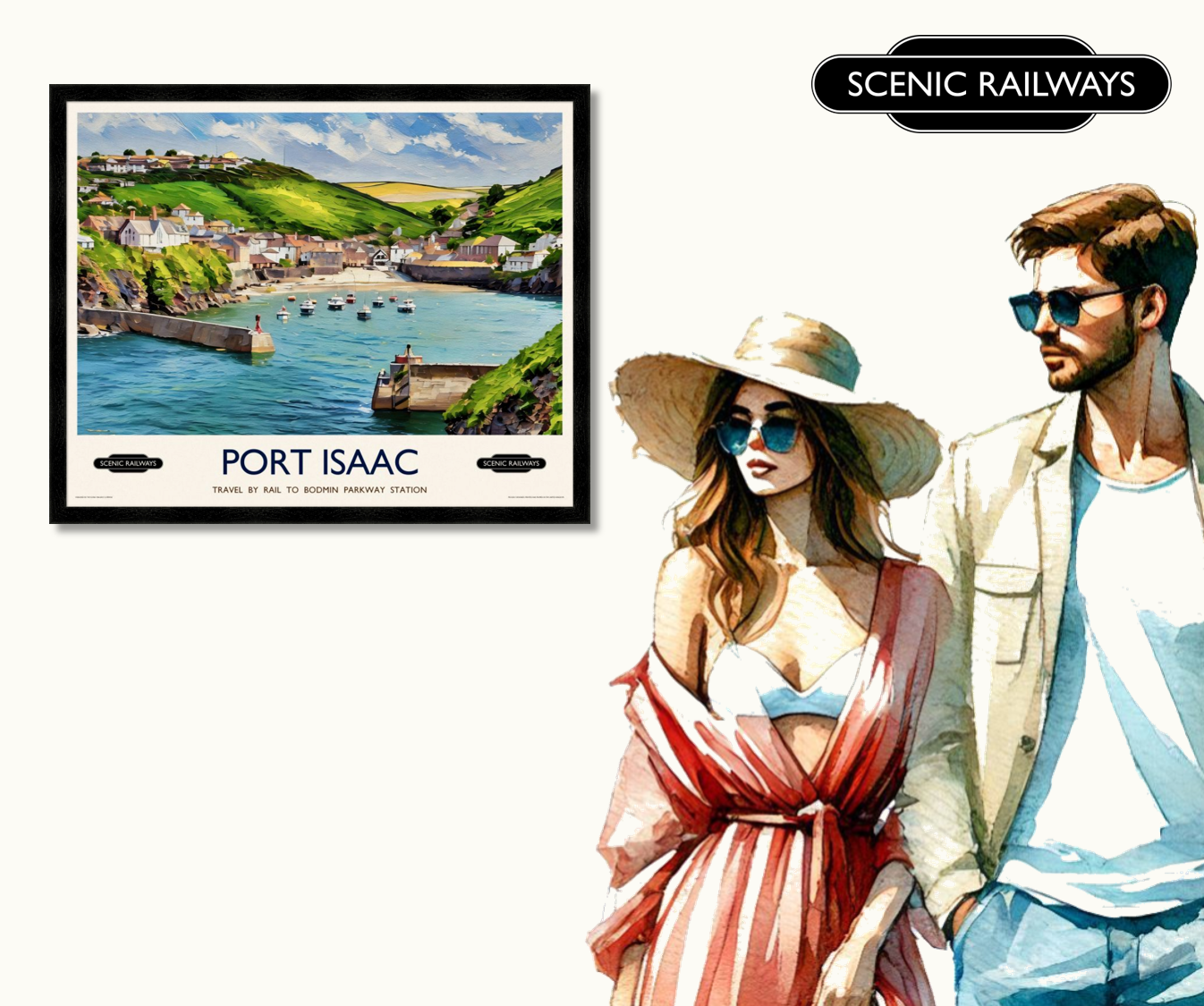 Vintage travel poster- Port Isaac, Cornwall - Scenic Railways