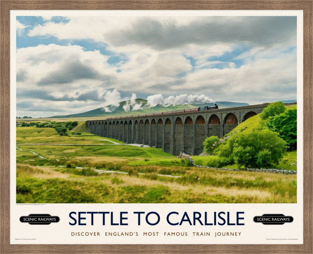 Vintage travel poster- Settle To Carlise, The Ribblehead Viaduct - Scenic Railways