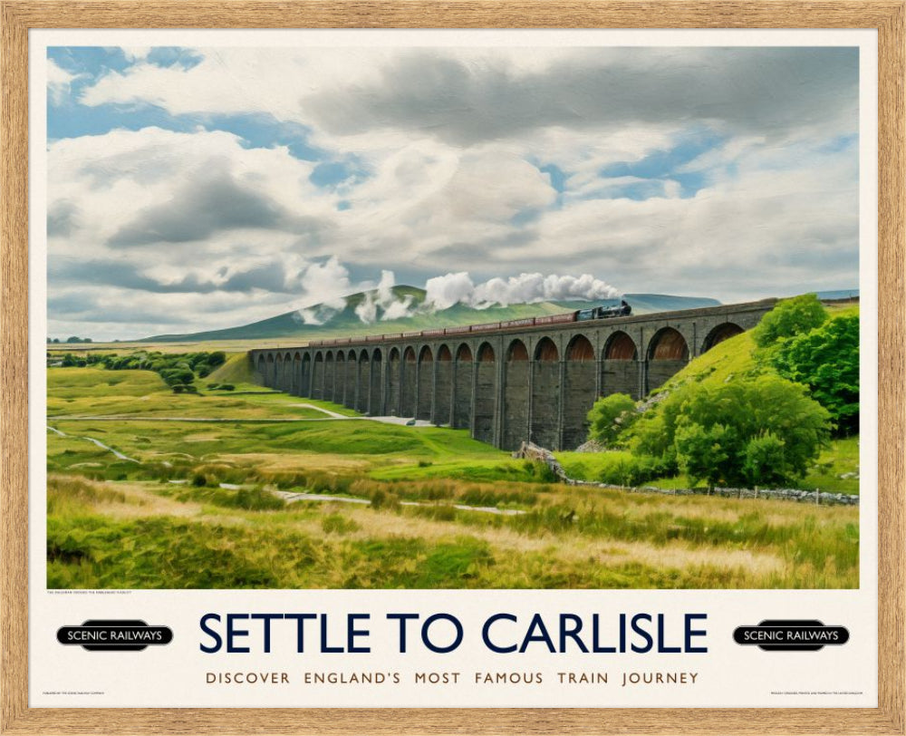 Vintage travel poster- Settle To Carlise, The Ribblehead Viaduct - Scenic Railways